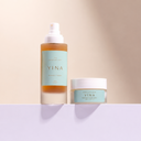 Yina skincare products, Mist and Cloud, on a gradient background