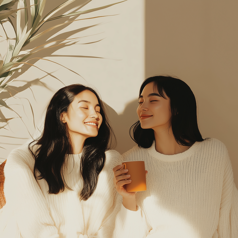 two healthy ladies enjoying new year tea